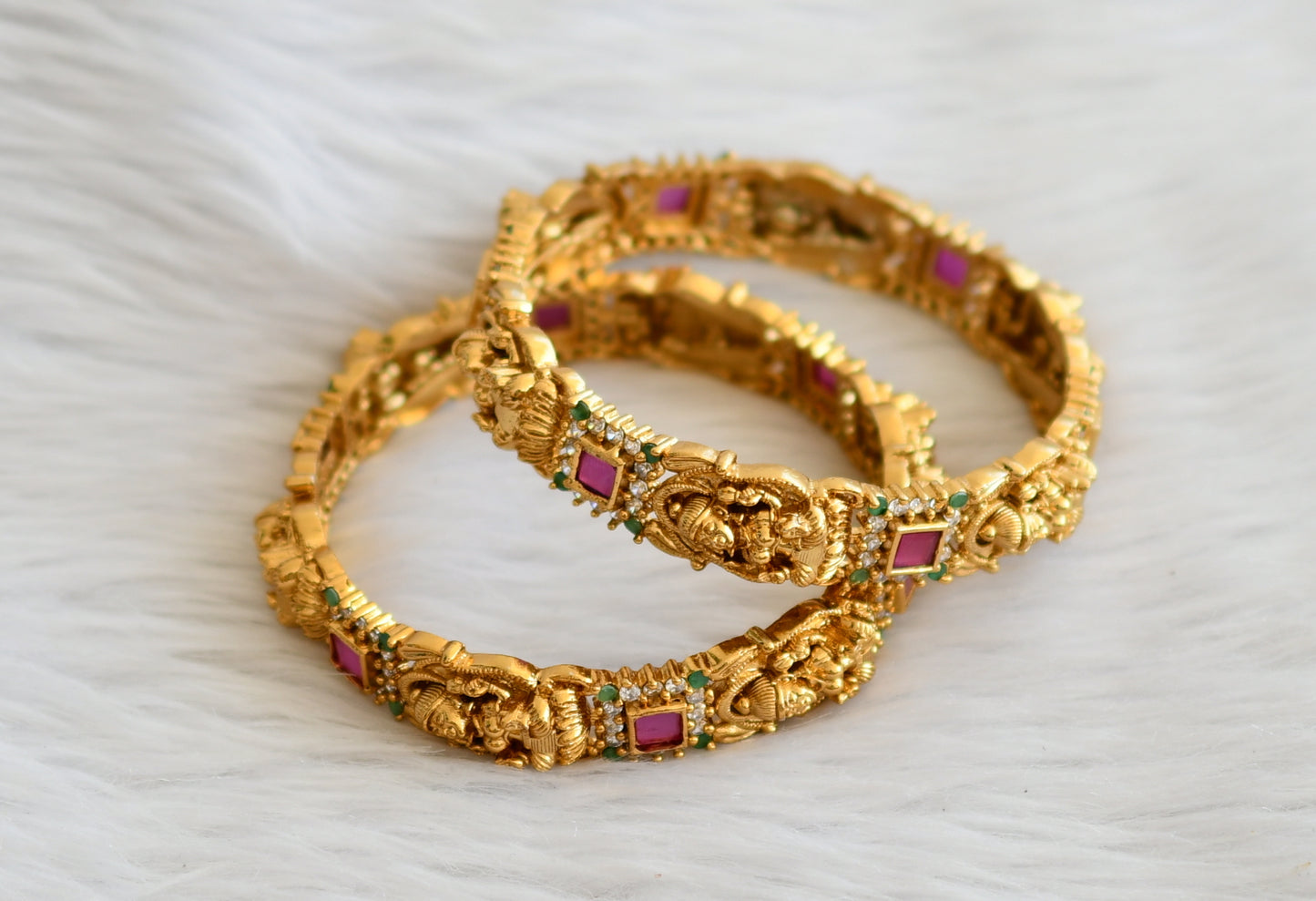 Matte finish ruby-green-white square stone lakshmi bangles(2.10) dj-45127