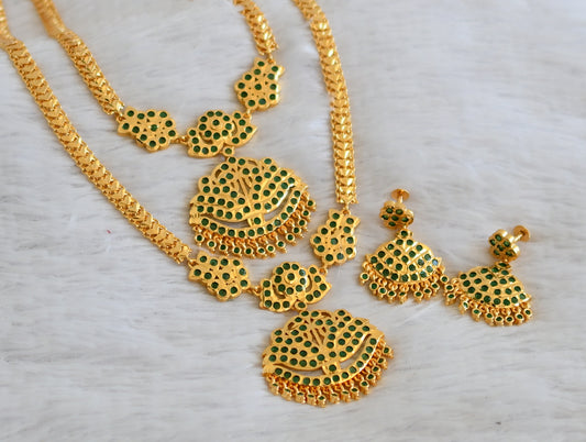 Gold tone south indian style AD green swan combo haar set dj-50494