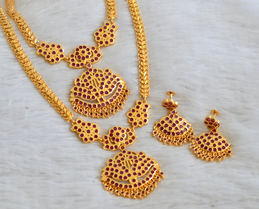 Gold tone south indian style AD pink swan combo set dj-50495