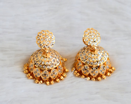 Gold tone south indian style AD white jhumkka dj-50499