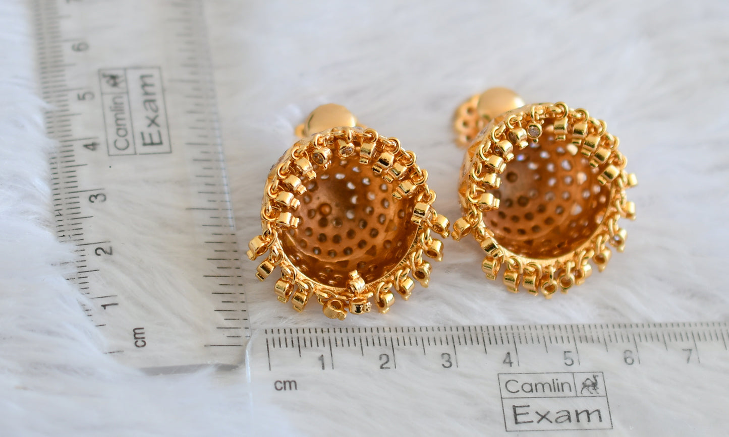 Gold tone south indian style AD white jhumkka dj-50499