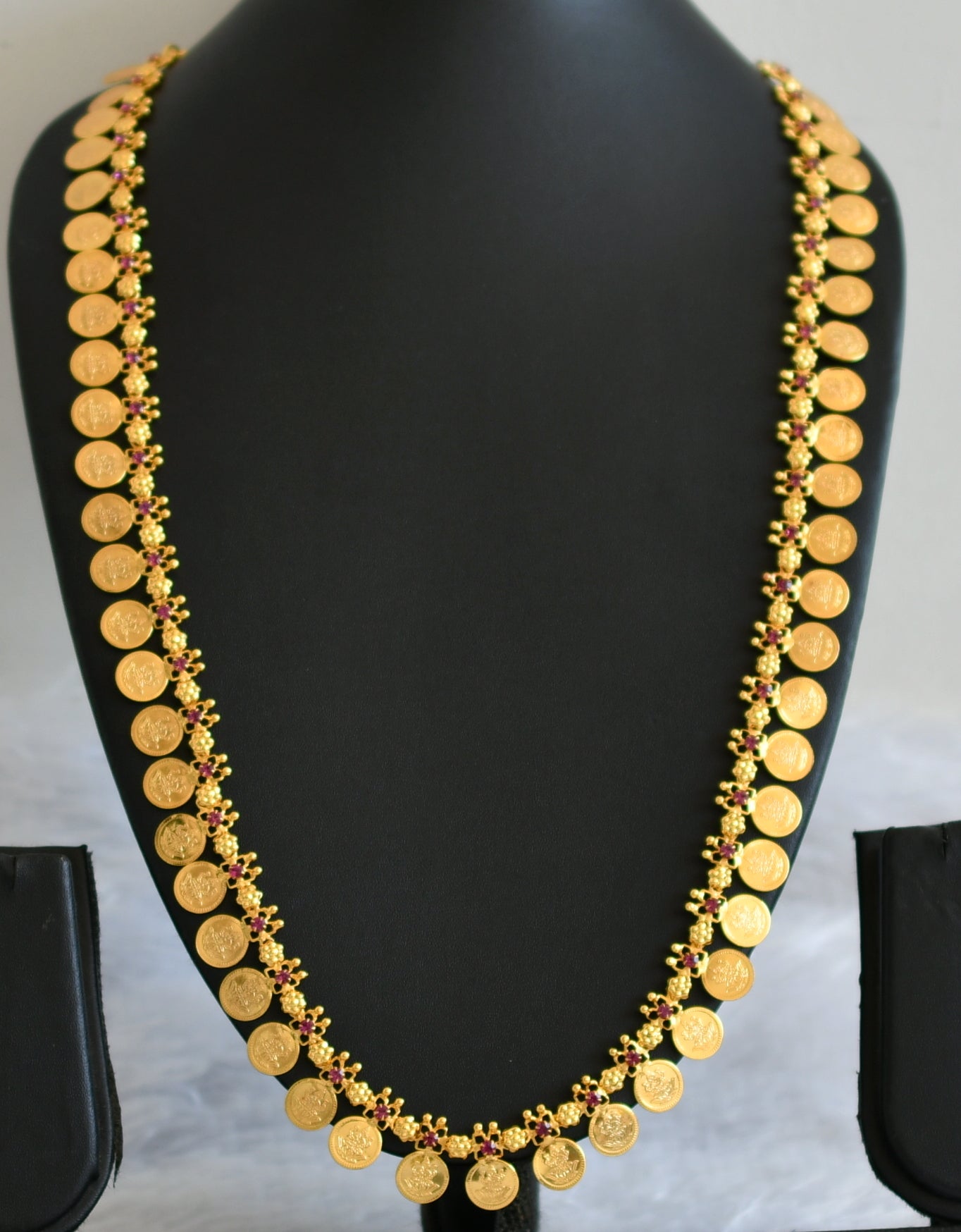 Gold tone Pink stone Lakshmi coin haar dj-35793