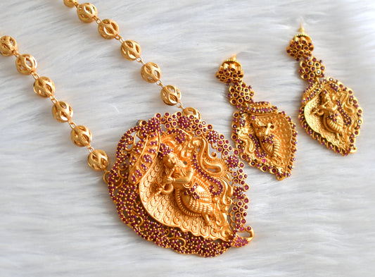 Matte finish ruby krishna pendant set dj-43534