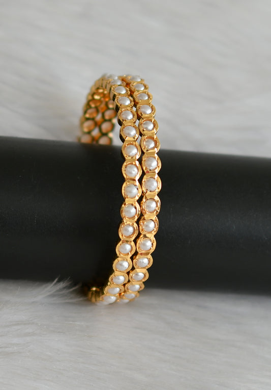 Gold tone pearl south Indian bangles(2.4) dj-42229