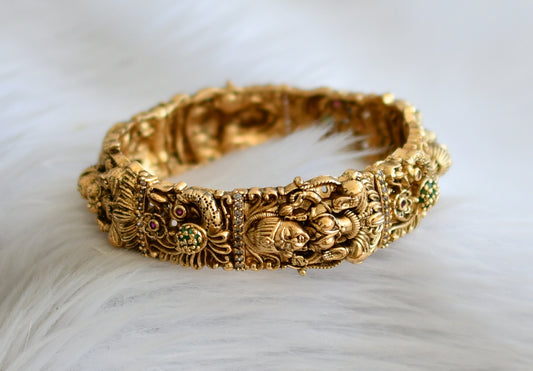 Antique gold tone ruby-green openable peacock lakshmi kada/bangle(2.8) dj-45111