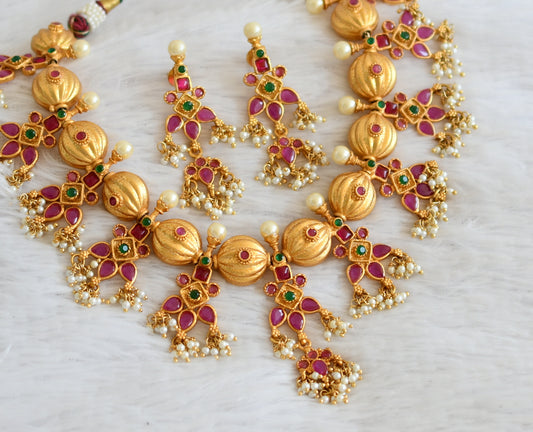 Gold Tone Ruby-emerald Gutta Pusalu necklace set dj-06287