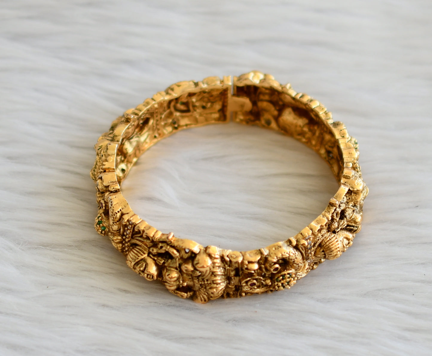 Antique gold tone ruby-green openable peacock lakshmi kada/bangle(2.8) dj-45111