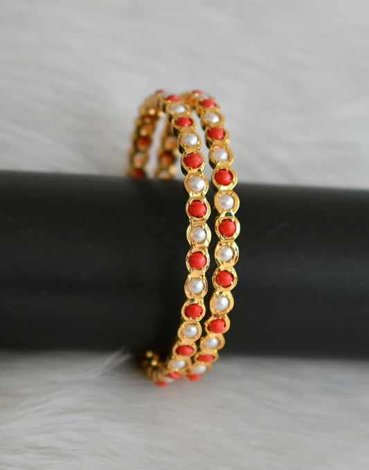Gold tone pearl-coral south Indian bangles(2.4) dj-42233