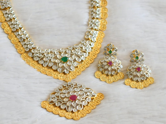 Two Tone Ruby-green Ram Parivar Coin Necklace Set DJ28497