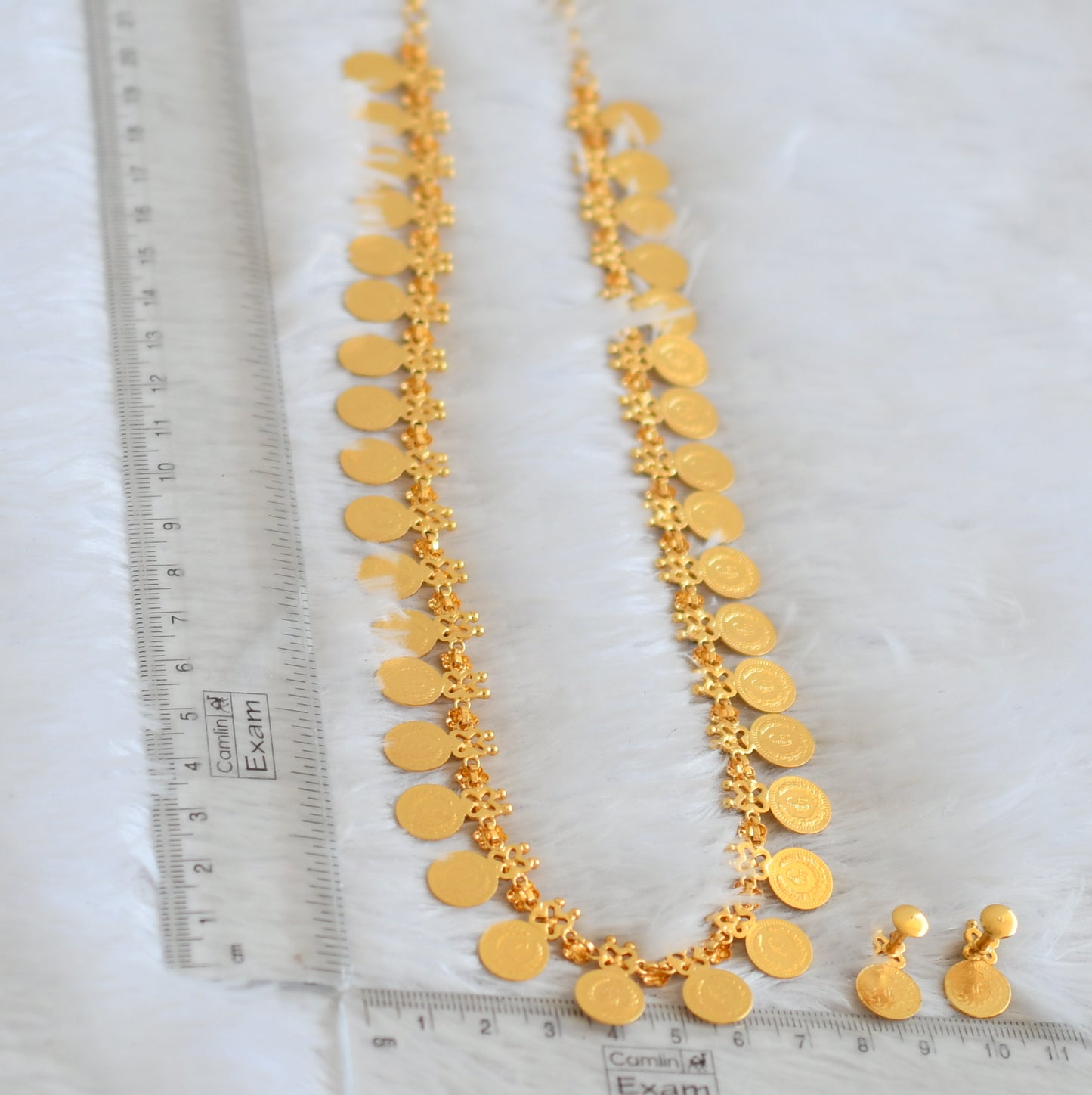 Gold tone green stone Lakshmi coin designer short haar set dj-34892