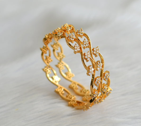 Gold tone cz white flower bangles(2.4) dj-43561