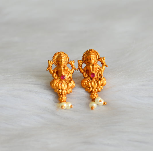 Matte finish ruby pearl beads Lakshmi earrings dj-42241