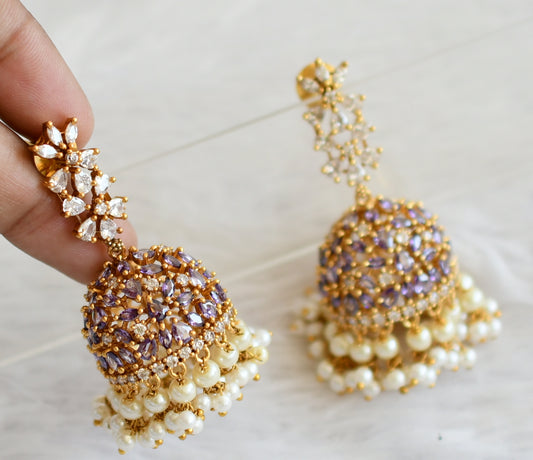 Matte finish cz purple pearl flower jhumkka dj-50517