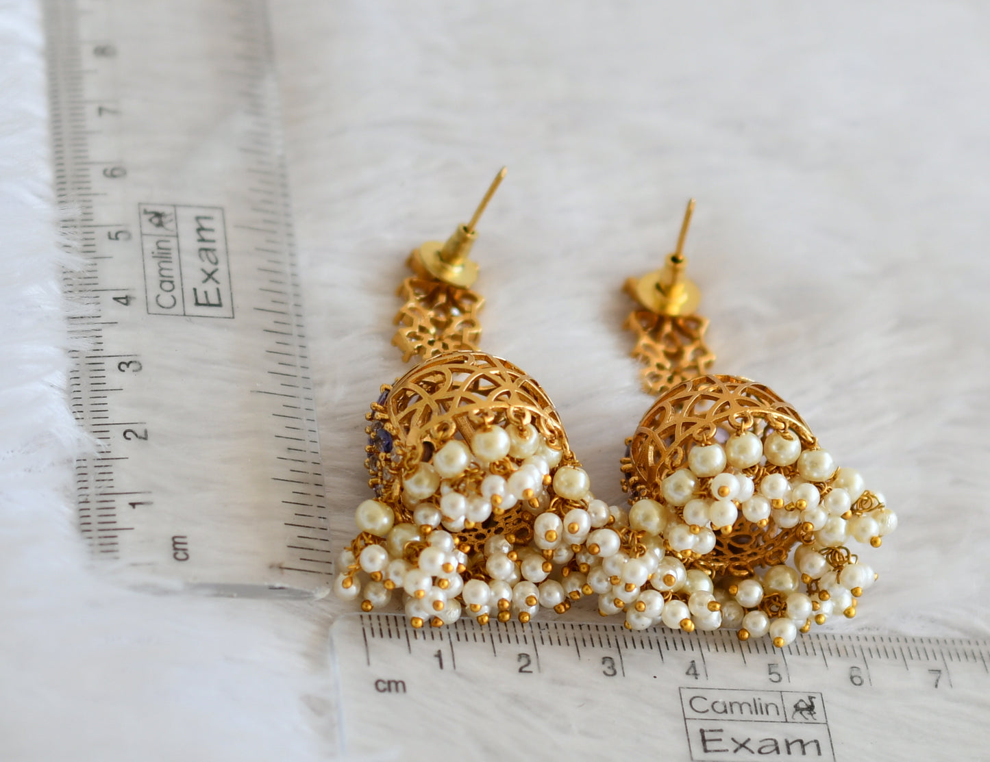 Matte finish cz purple pearl flower jhumkka dj-50517