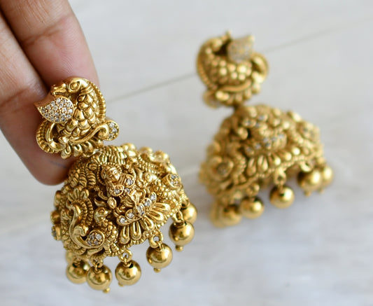 Antique gold tone cz white Nakshi peacock lakshmi jhumkka dj-50511