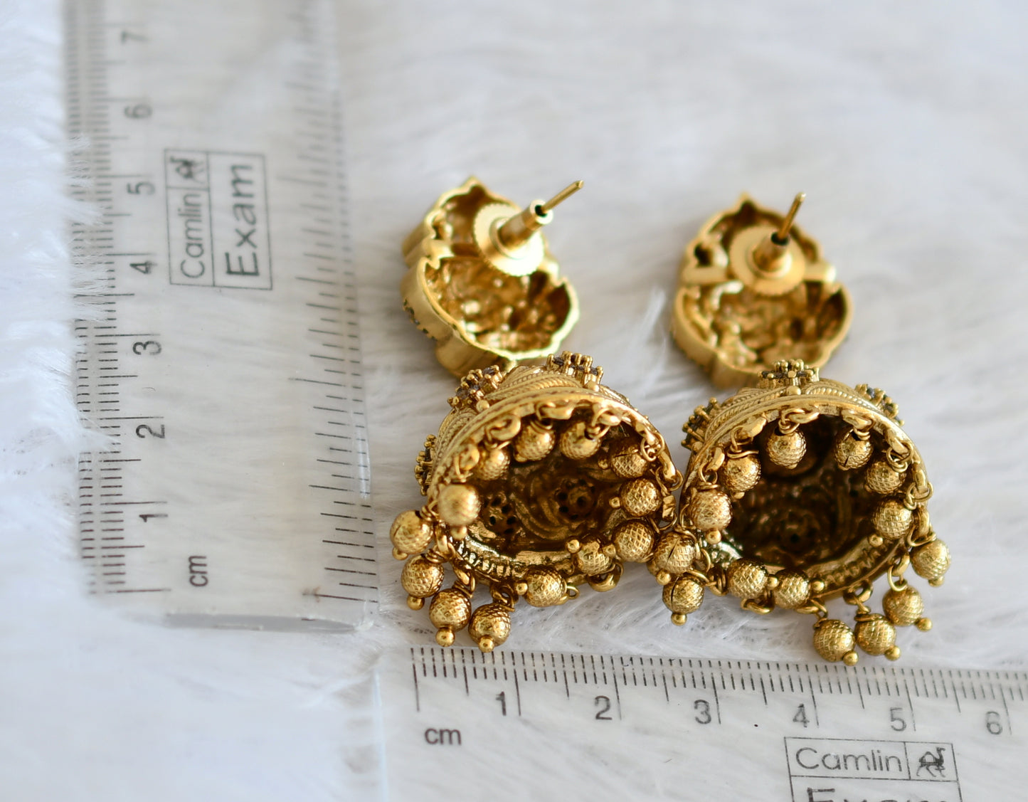 Antique gold tone cz ruby-green lakshmi flower nakshi jhumkka dj-50512