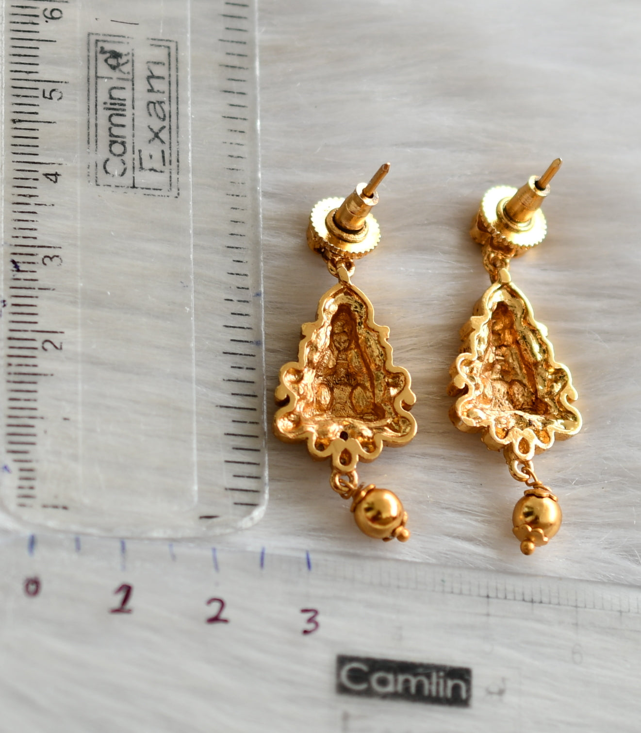 Matte finish ruby-white stone peacock-Lakshmi earrings dj-42246