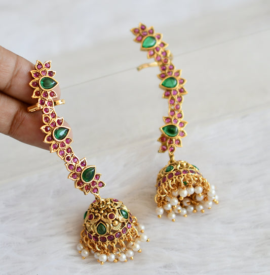 Matte finish kemp-green lotus ear cuff jhumkka dj-50505