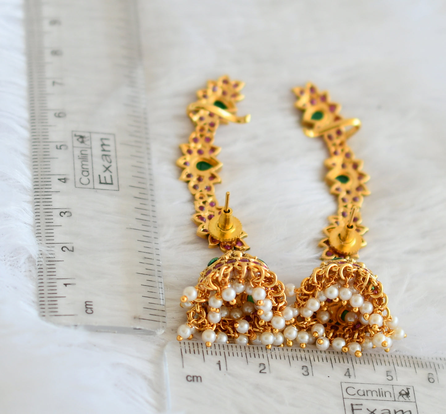 Matte finish kemp-green lotus ear cuff jhumkka dj-50505