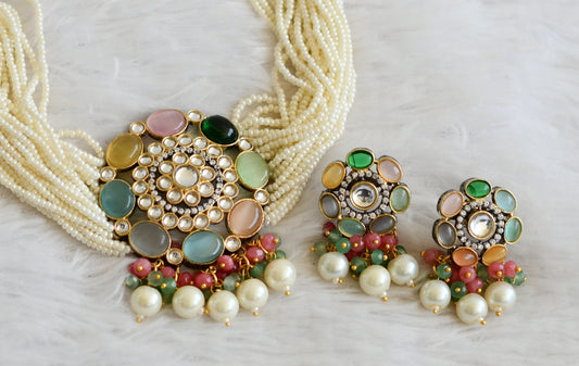 Two tone Multi color stone pearl choker necklace set dj-35519