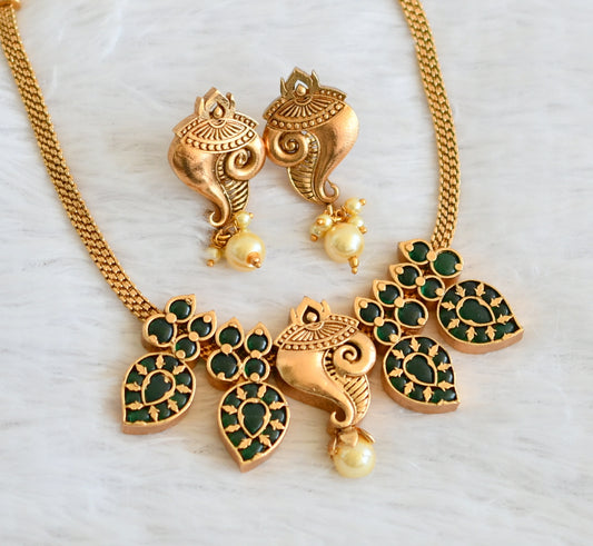 Matte Finish Green Shanku Necklace Set DJ30632