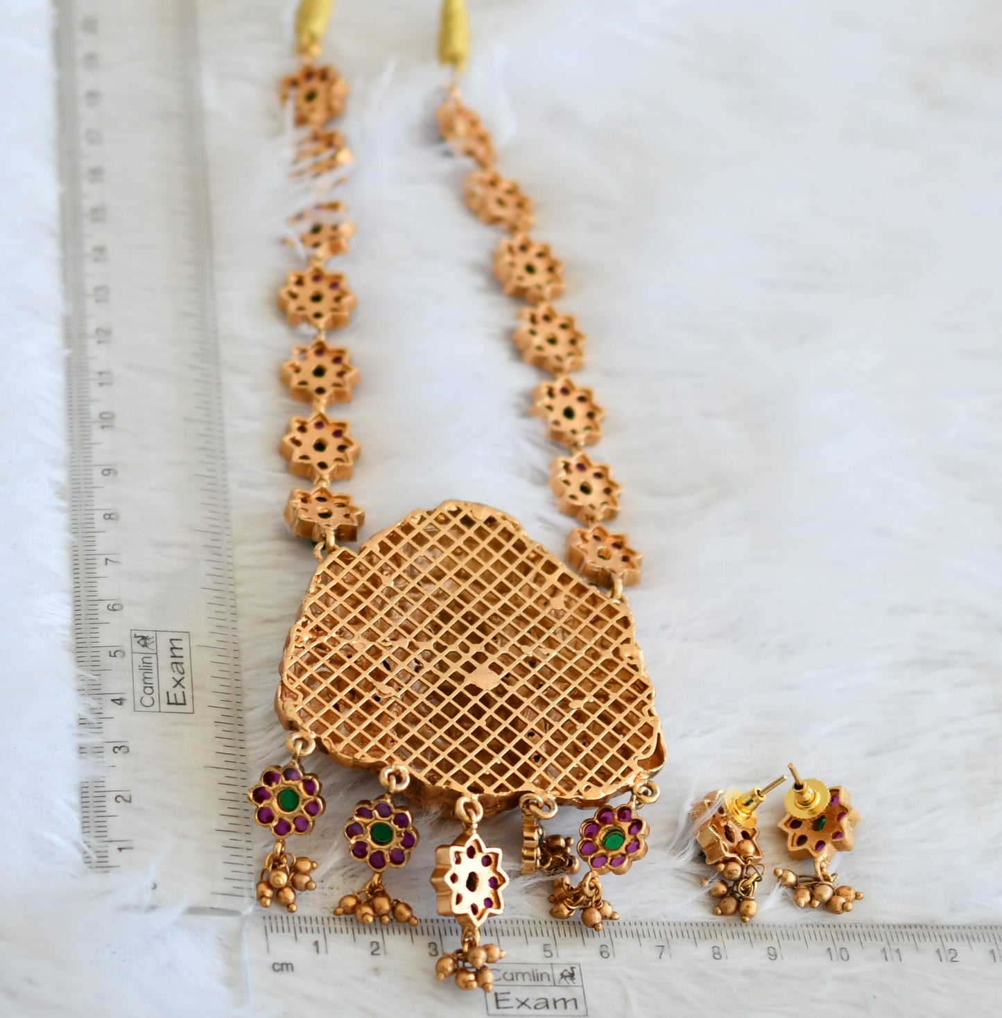 Matte finish real kemp-green Lakshmi necklace set dj-30629