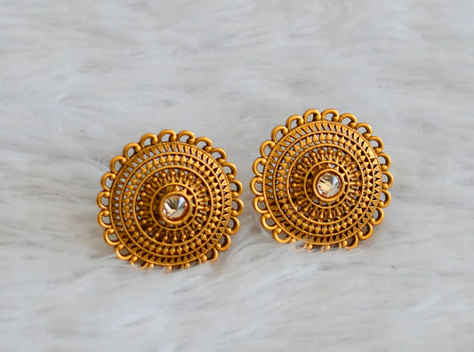 Matte finish gold stone round big stud/earrings DJ30547