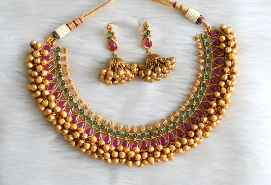 Matte real kemp-green gold cluster necklace set dj-31260