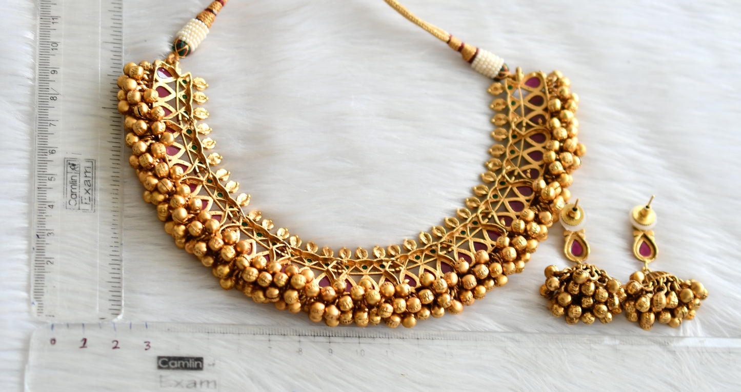 Matte real kemp-green gold cluster necklace set dj-31260