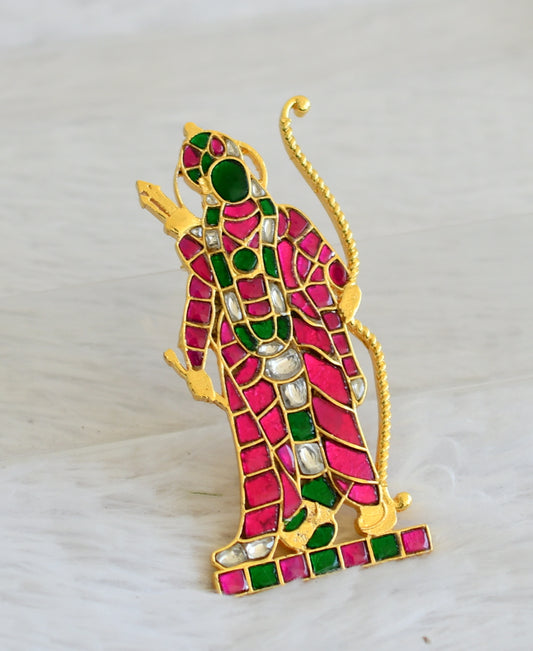 Gold tone pink-green-white kundan jadau shri Ram pendant dj-50503