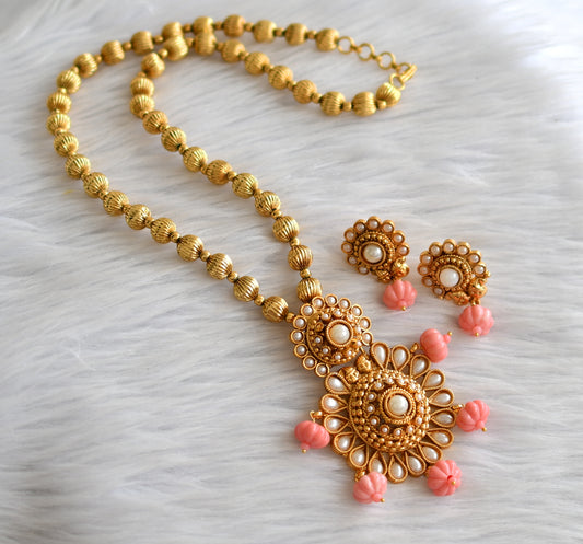 Antique gold tone pearl pumpkin beaded necklace set dj-43554