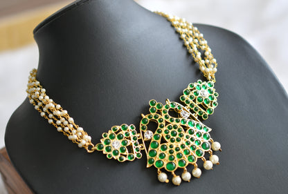 Gold tone semi precious green kemp pearl peacock necklace dj-18880