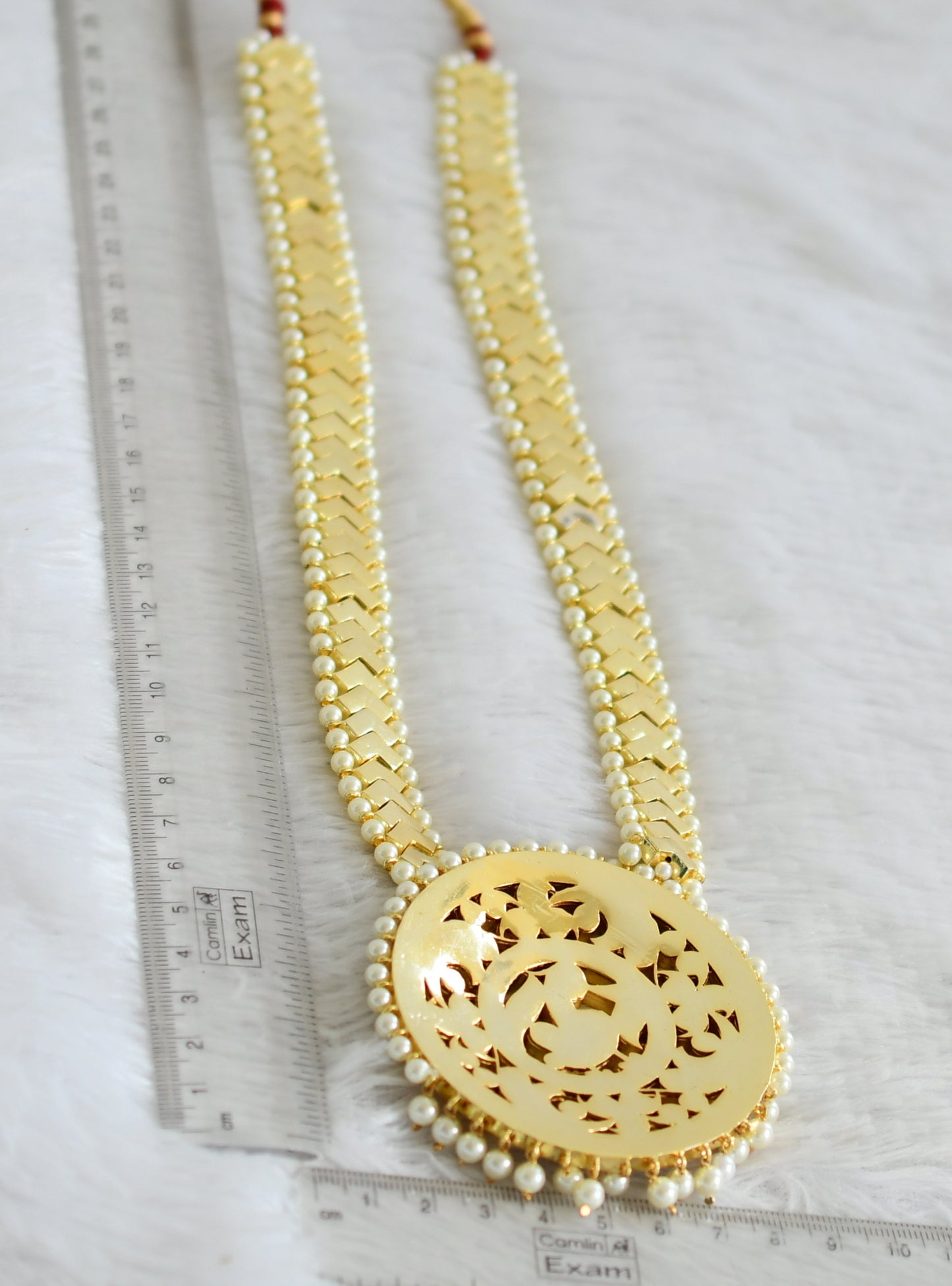 Gold tone precious kemp-green-white pearl round peacock haar dj-50528