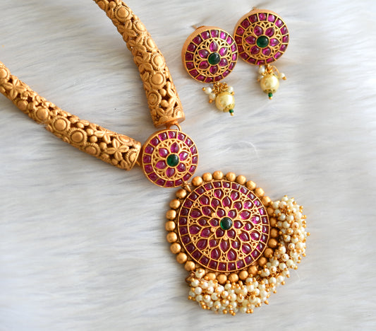 Matte finish real kemp-green pearl cluster Kante necklace set dj-21175