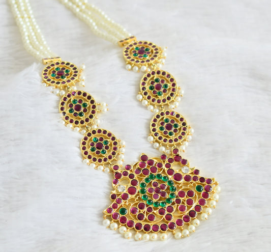 Gold tone precious kemp-green-white pearl beaded peacock haar dj-50529