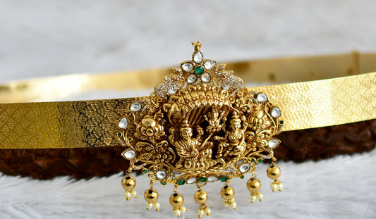 Matte finish cz white-green shri ranganathar waist belt dj-48647
