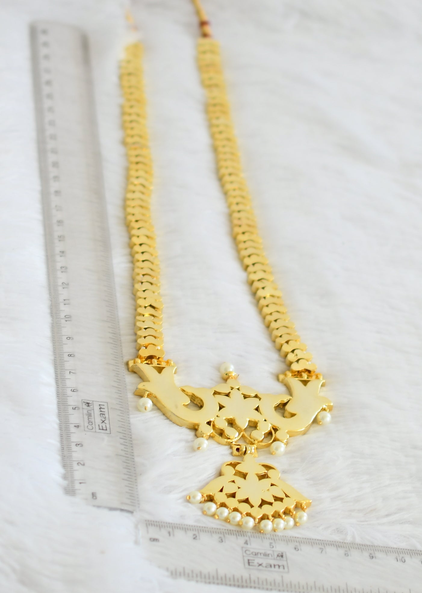 Gold tone precious kemp-green-white pearl peacock haar dj-50526