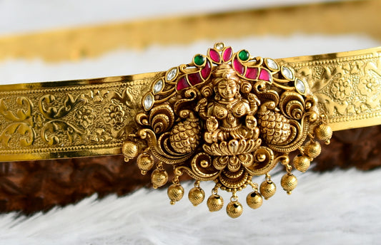 Matte finish pink-green-white kundan jadau lakshmi peacock waist belt dj-48648