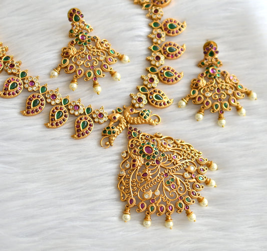 Matte finish cz real kemp-green mango necklace set dj-32842