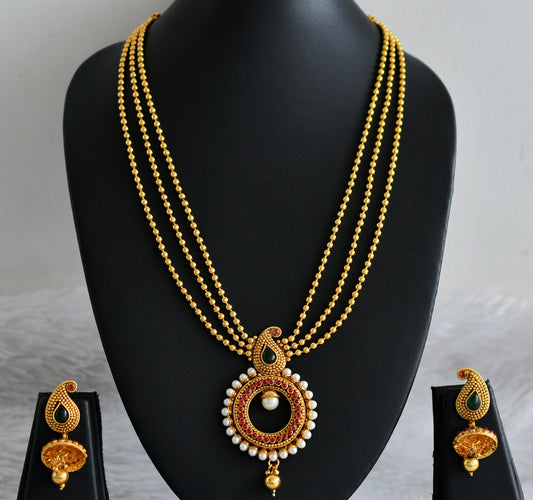 Antique gold tone Mango Pink-green Ball chain necklace Set-dj17563