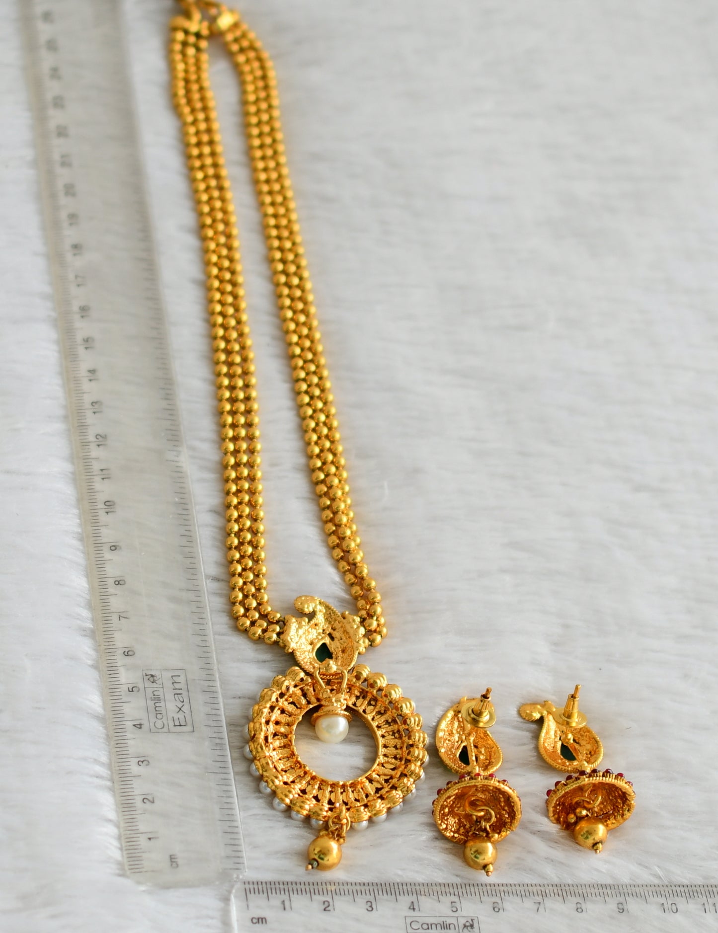 Antique gold tone Mango Pink-green Ball chain necklace Set-dj17563
