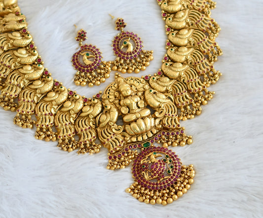 Matte finish kemp-green lakshmi-peacock bridal Big haar set dj-34218