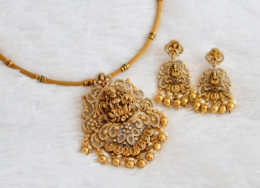Antique gold tone cz lotus-lakshmi kanti necklace set dj-50539