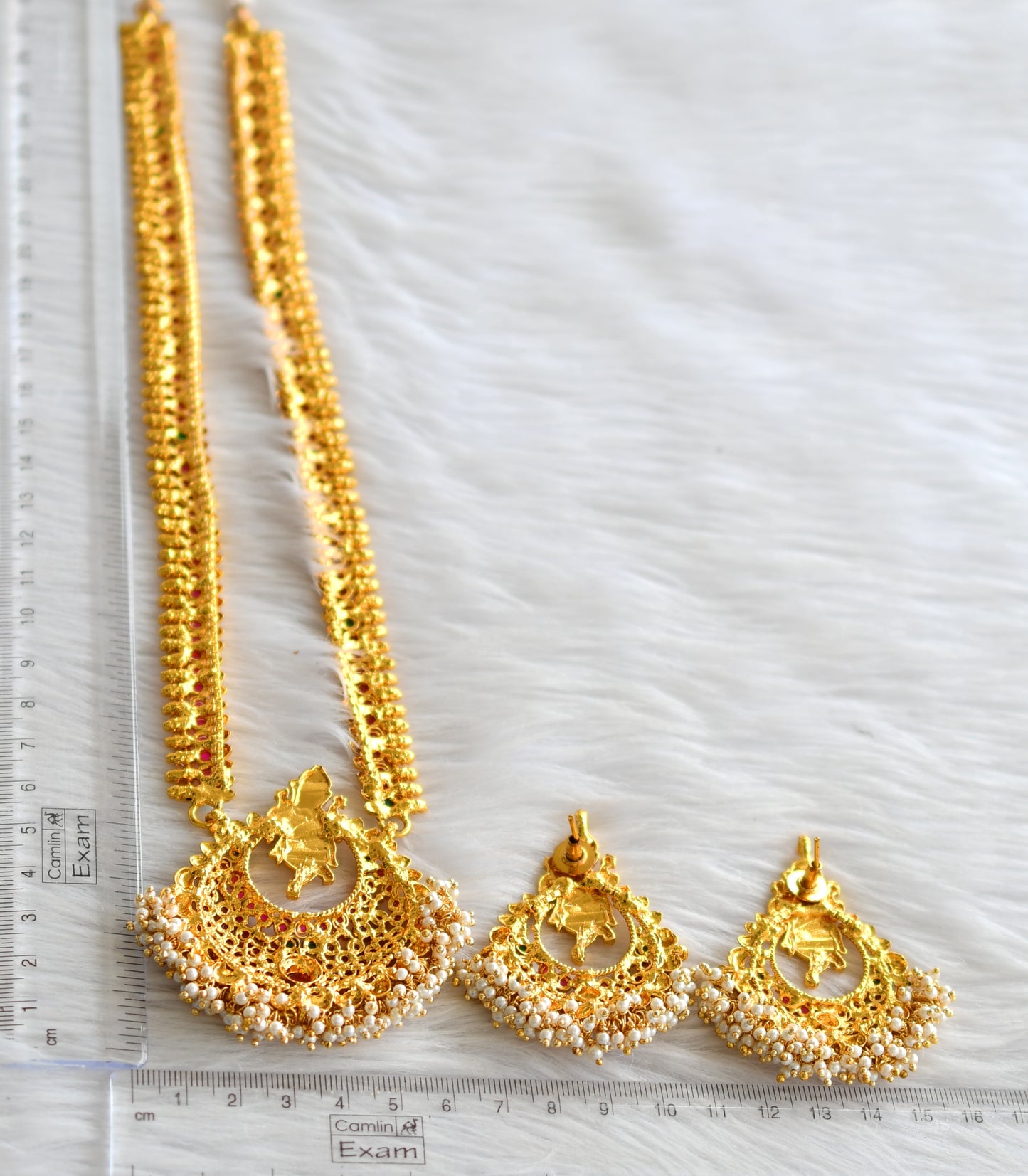 Antique kemp-green pearl cluster ganesha haar set dj-06996