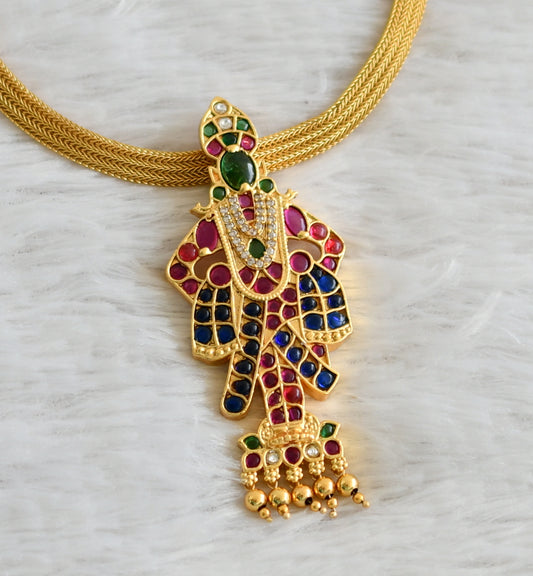 Matte finish kemp-green-blue-white shri vittal necklace dj-48655