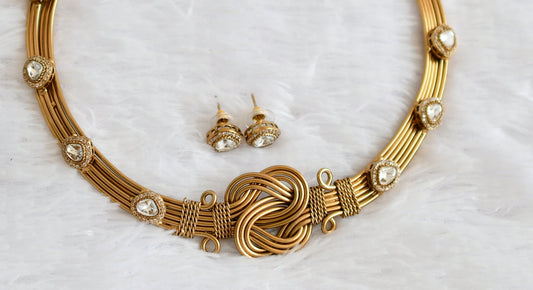 Antique gold tone trendy white kundan kanti necklace set dj-50538