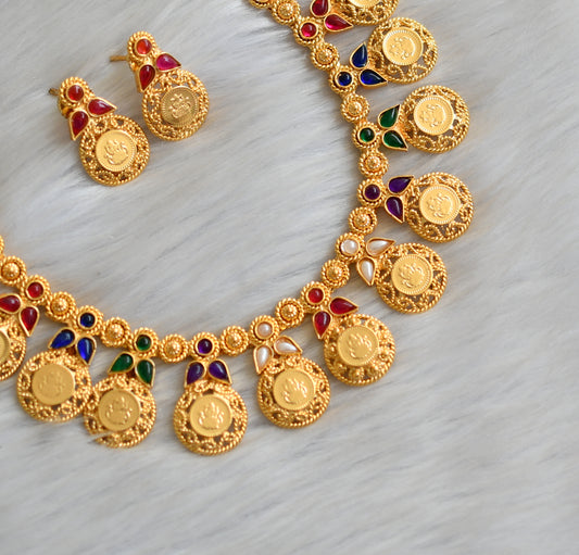 Gold plated Multicolor coin necklace set dj-03626