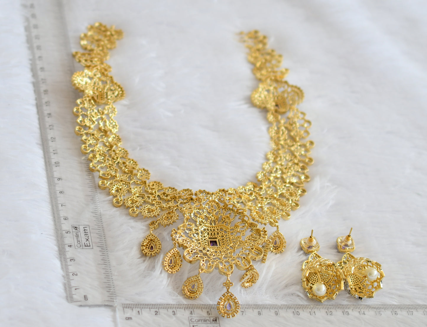 Two tone cz purple stone short haar set dj-50546