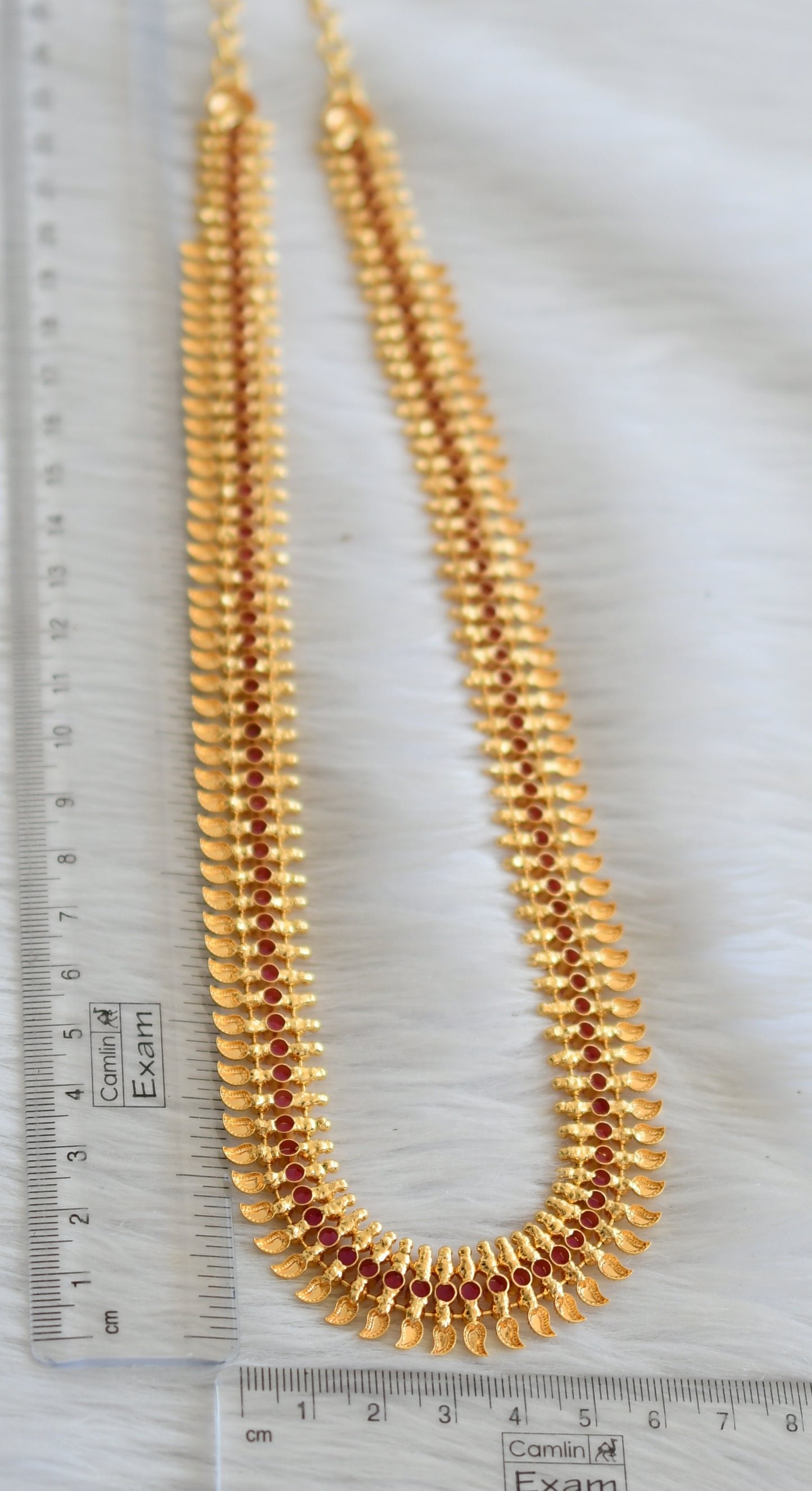Gold tone kerala style ruby small mango haar dj-45237
