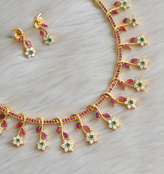 Gold tone cz ruby-green Nakshatra necklace set dj-03685